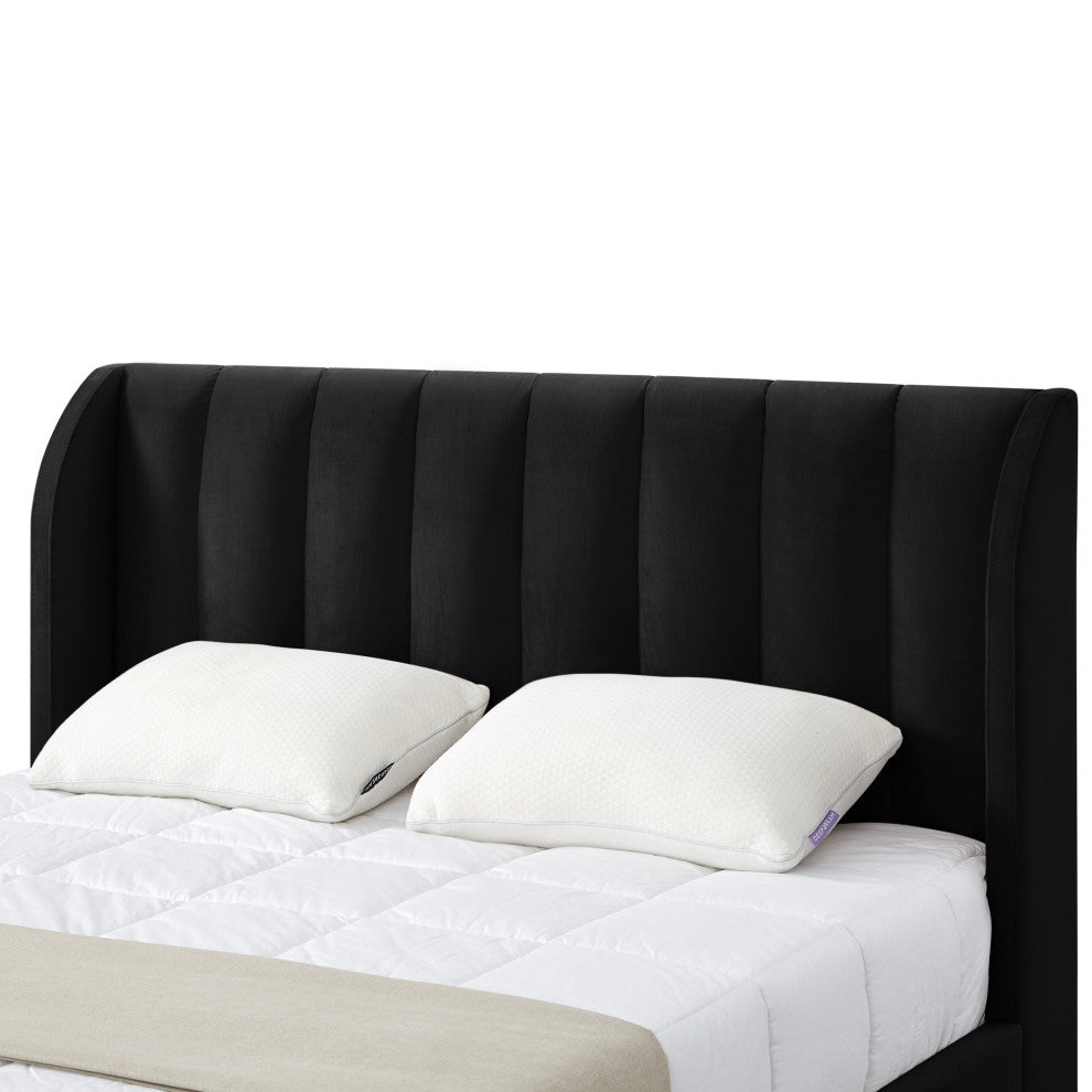 Loft Lyfe Eliyahu Bed Upholstered, Black Velvet Queen