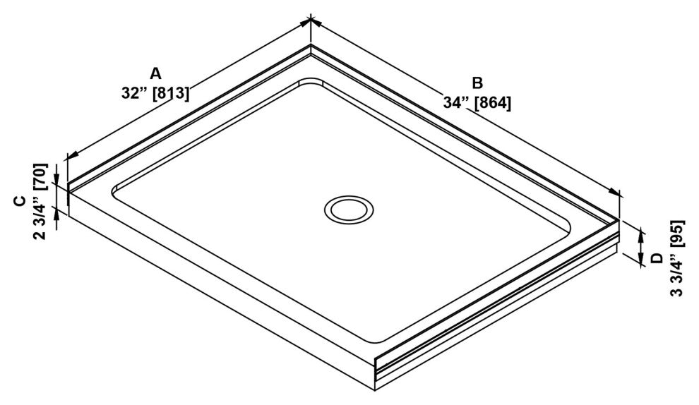 Ove Decors Erika Shower Base Rectangle, White, 34"x32", Center Drain