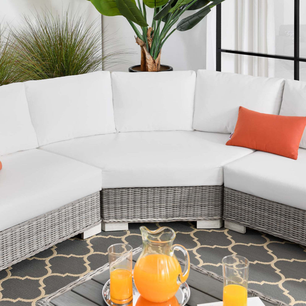 Lounge Sectional Sofa Chair Table Set, Rattan, Wicker, Gray White, Outdoor
