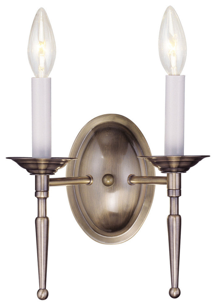 LIVEX LIGHTING 5122-01 2 Light Antique Brass Wall Sconce