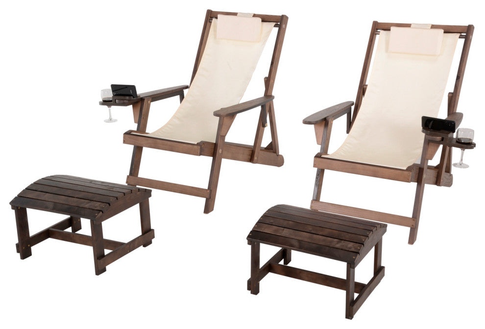 Romantic Collection Canvas Sling Chair with Cup and Wine Holder, Dark Brown Fram