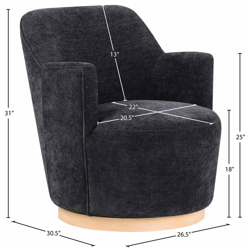 Clarita Swivel Accent Chair, Black, Chenille Fabric