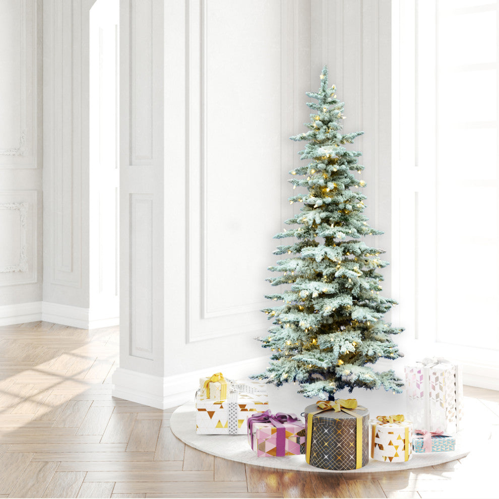 Vickerman Slim Flocked Utica Fir Tree, 39"x6.5', Warm White Led Lights
