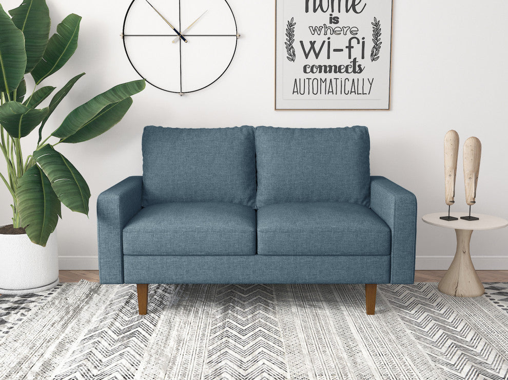The Park I Polyester Square Arm Loveseat, Sky Blue