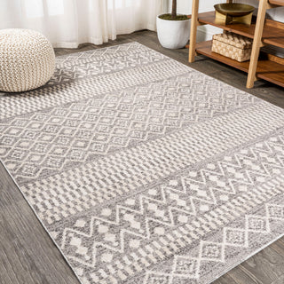 Ifrane Berber Geometric Stripe Runner Rug, Gray/Cream, 5x8