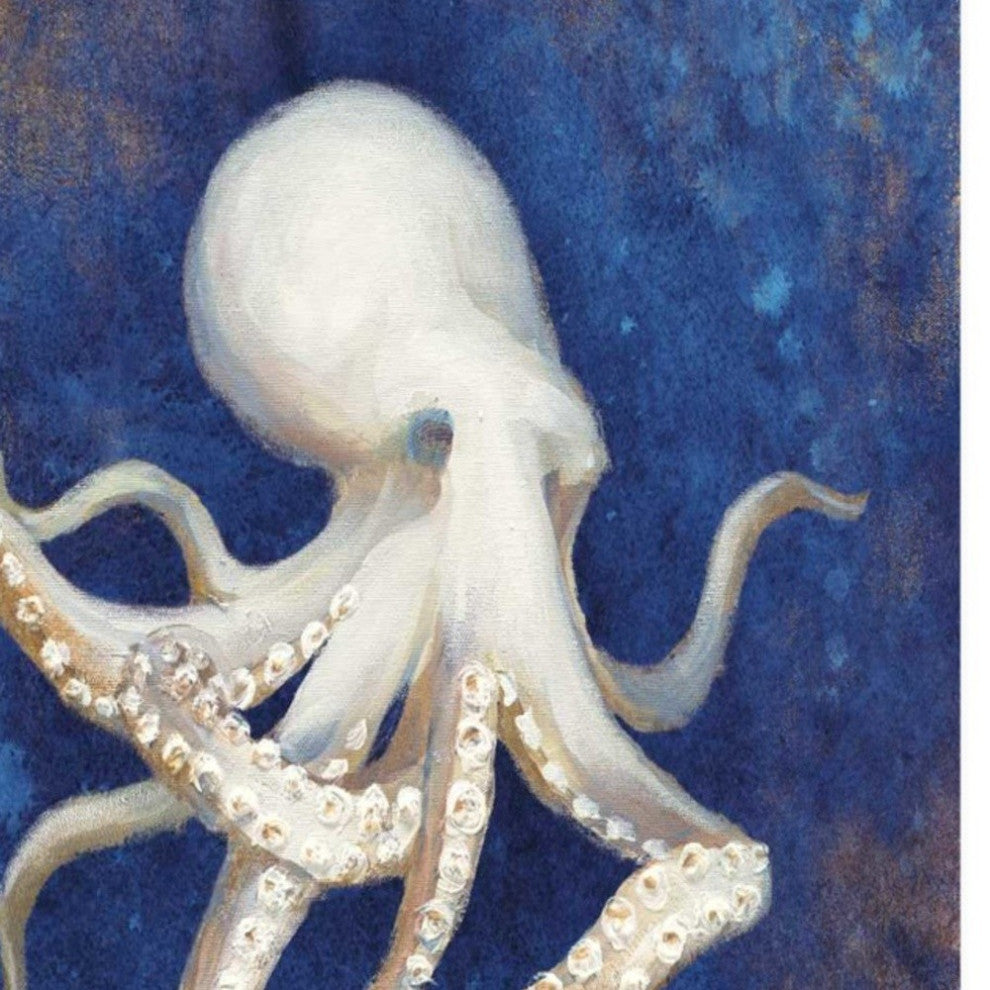 35" Rustic Deep Blue and Gold Octopus Giclee Wrap Canvas Wall Art