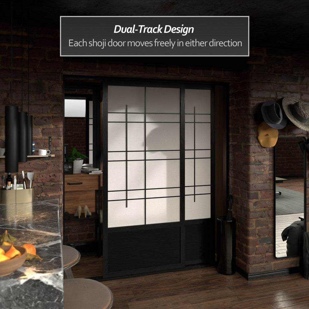7' Tall Eudes Shoji Sliding Door Kit, Double, Sided, Black