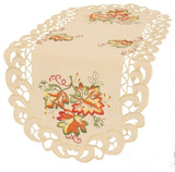 Thankful Leaf Embroidered Cutwork Fall Table Runner, Ivory, 16''x34''