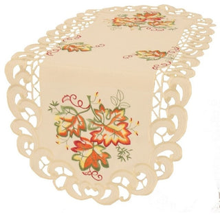 Thankful Leaf Embroidered Cutwork Fall Table Runner, Ivory, 16''x34''