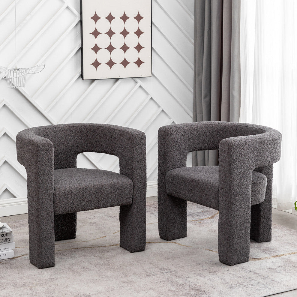 28" Wide Boucle Upholstered Square Armchair, Set of 2, Gray