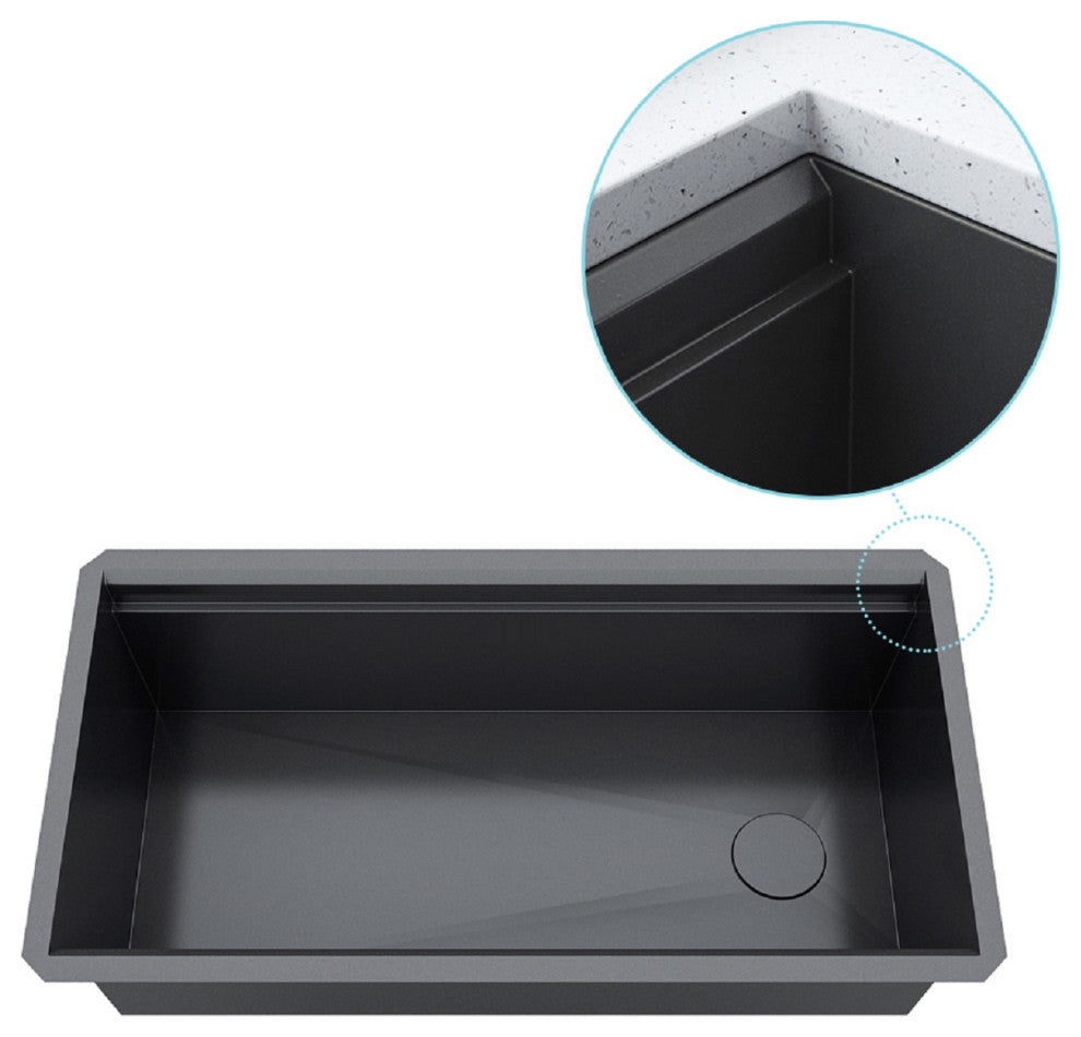36in. Galaxy Black Undermount Single Bowl Stainless Steel Kitchen Sink Combo