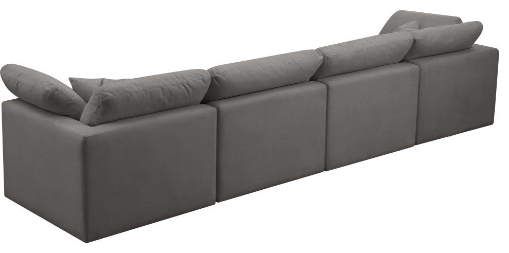 Plush Velvet / Down Standard Comfort Modular Sofa, Gray, 4-Piece: 2 Armless Chair, 2 Corner Chair