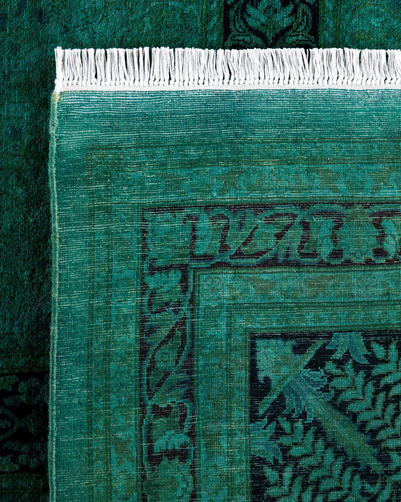 Overdyed, One-of-a-Kind Hand-Knotted Area Rug Green, 12'2"x17'10"