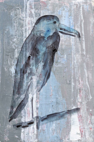 "Blue-Grey Bird" Painting Print on Wrapped Canvas, 16"x24"