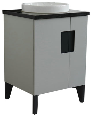 25" Single Sink Vanity, Light Gray Finish With Black Galaxy Granite