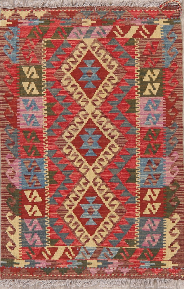 Kilim Flat-Woven Oriental Traditional Southwestern Turkish Area Rug, 4'0"X2'8"