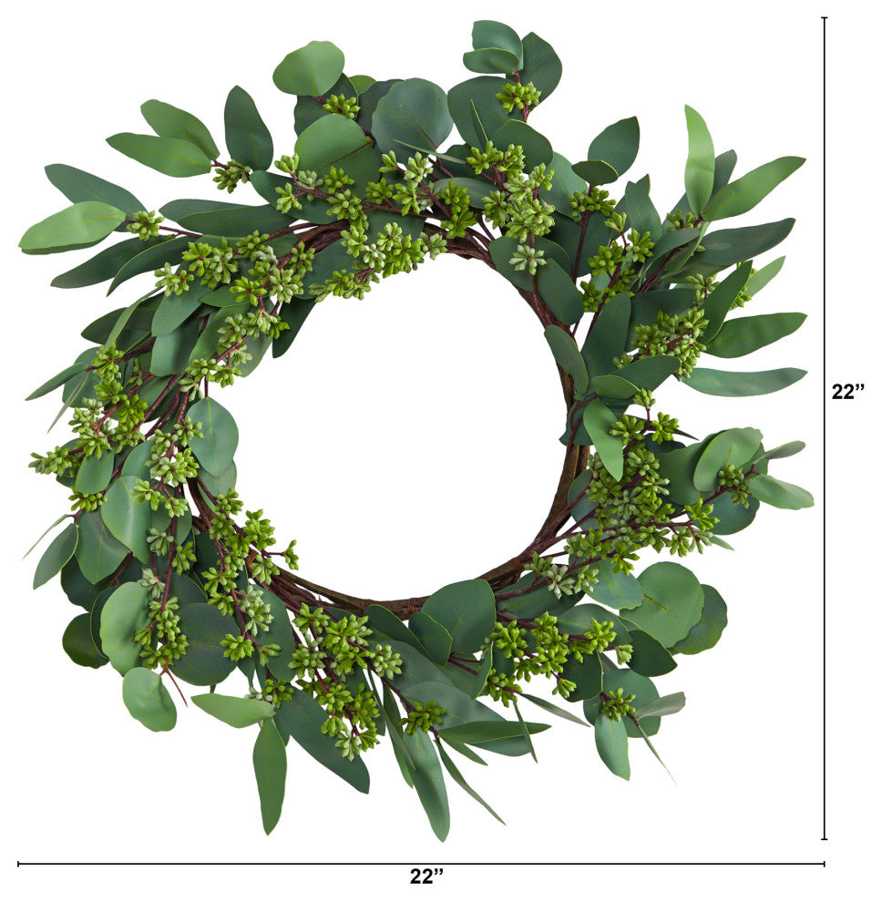Nearly Natural 22" Eucalyptus and Berry Artificial Wreath
