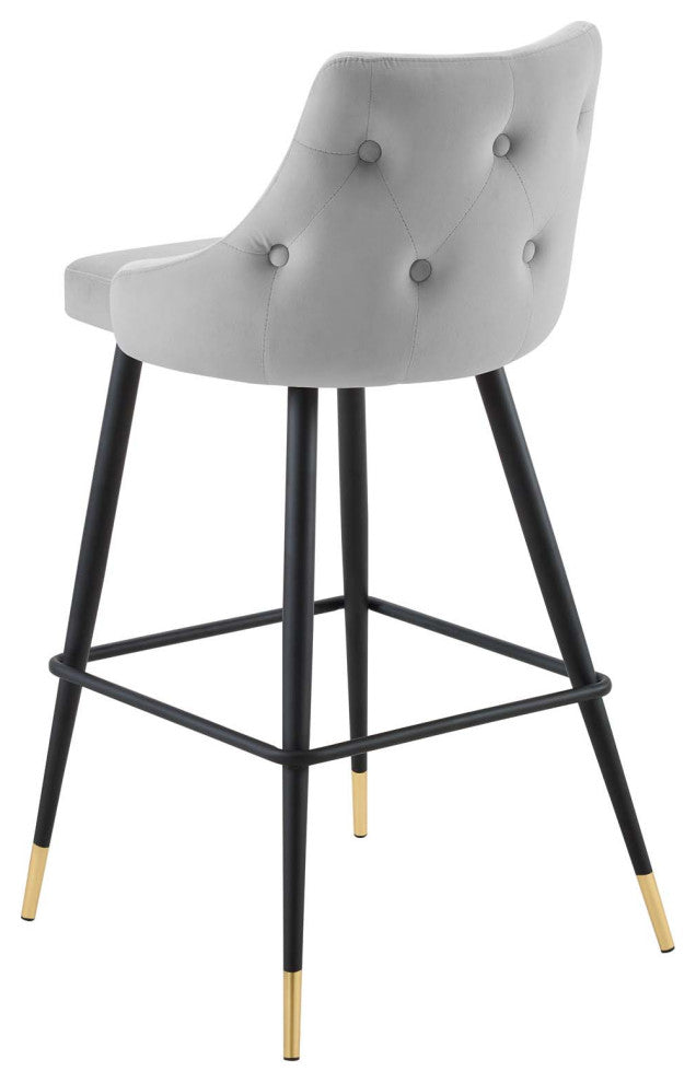 Bar Stool Chair Barstool, Velvet, Gray, Modern, Bar Cafe Bistro Restaurant