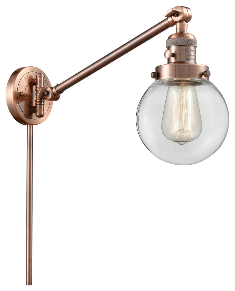 Beacon 1-Light Swing Arm Light, Antique Copper, Glass: Clear