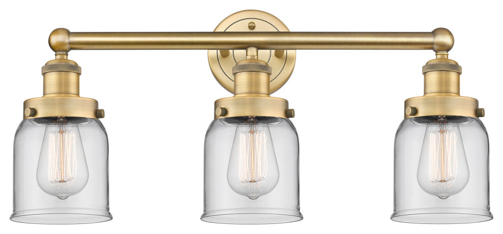 Edison Small Bell 3-Light 25" Vanity Light, Brushed Brass Finish, Clear Shade