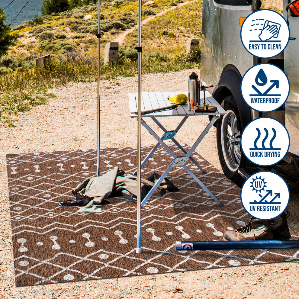 Nokat Tribal Bohemian Indoor/Outdoor Brown/Beige 2 ft. x 10 ft. Runner Rug