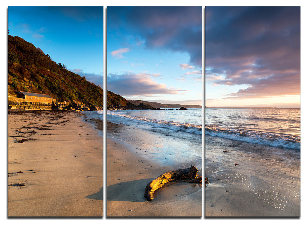 "Looe Cornwall Beach at Sunrise" Beach Metal Wall Art, 3 Panels, 36"x28"