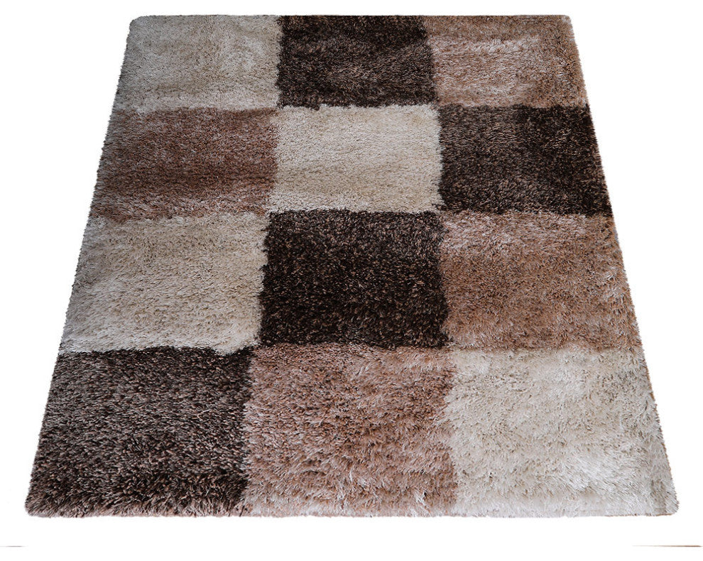 Hand Tufted Shag Polyester Area Rug Geometric Beige Brown K00018, [Rectangle] 4'x6'