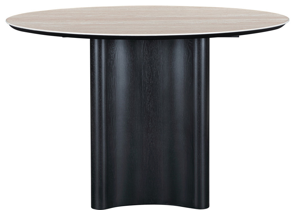 Corvina Stone And Oak Veneer Dining Table, Black, 46.5" W x 46.5" D, Round