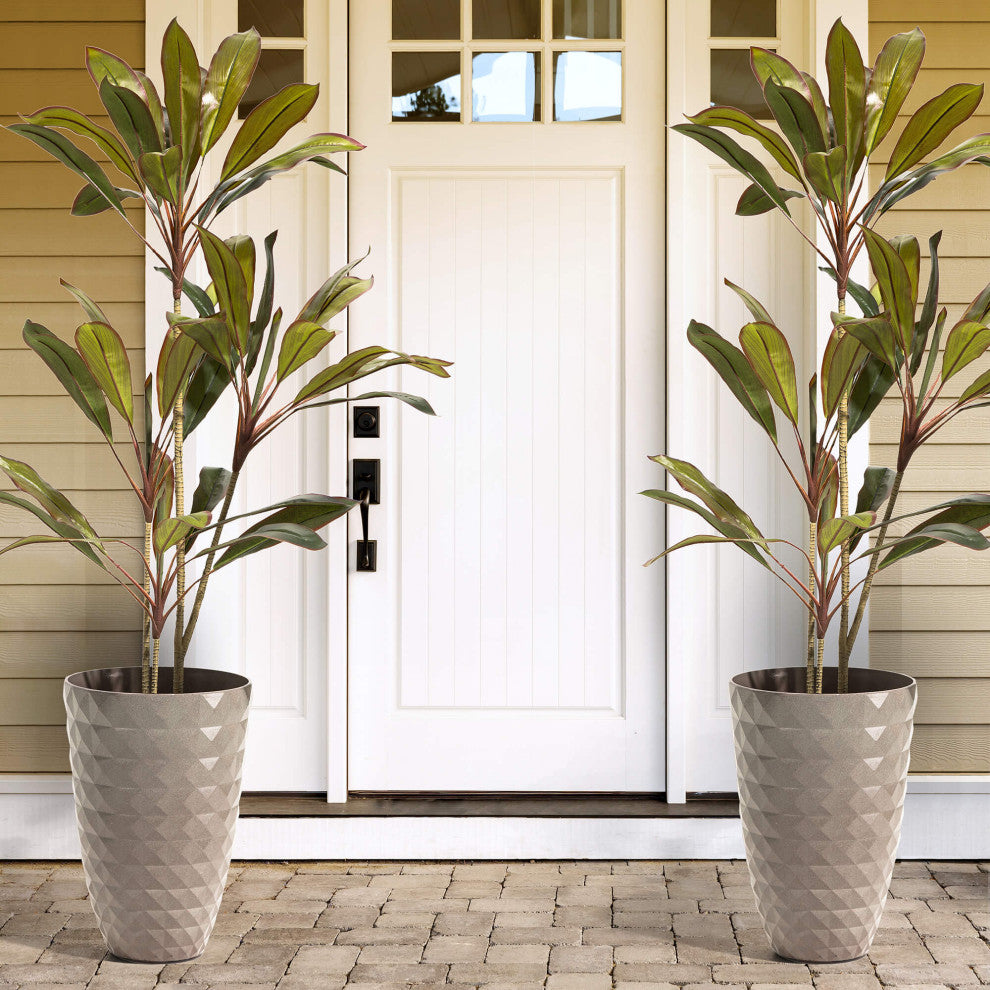 Set of 2 Eco-Friendly PE Faux Ceramic Textured Planters, Sand Beige