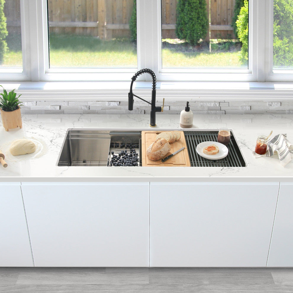STYLISH 39"x19" Stainless Steel Single Bowl Undermount Workstation Kitchen Sink