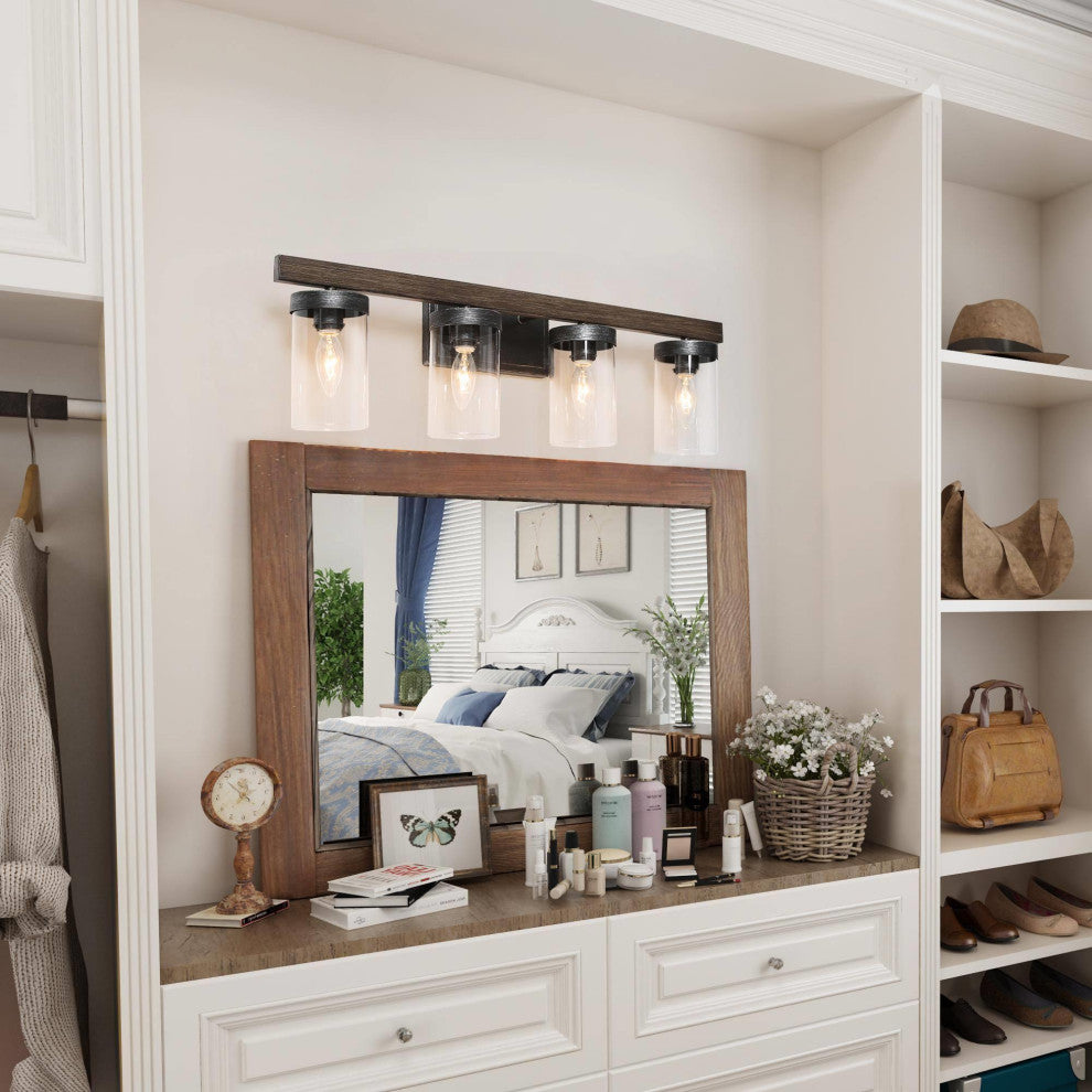LNC 28" Farmhouse 4-Light Bathroom Vanity Light With Clear Glass