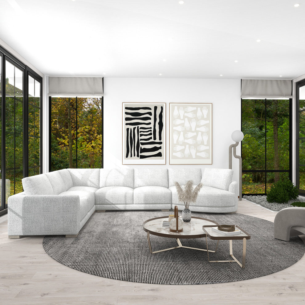 Laguna 166" Modular Feather-Cushion Sectional Sofa, Cloud Light Gray Polyester Tweed, Right-Arm Facing