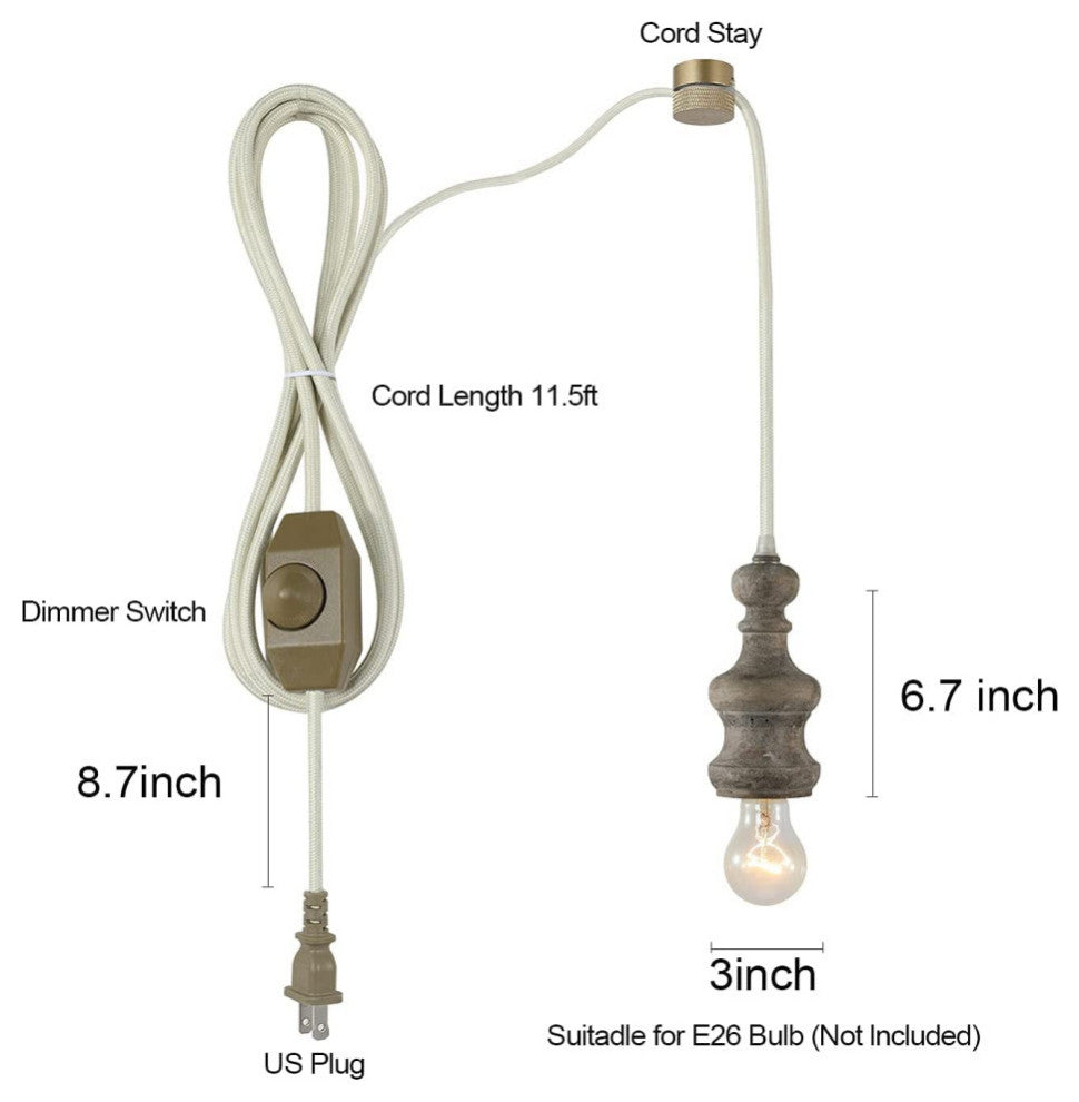 Wooden Plug in Pendant Light Rust Mini Hanging Lighting Fixture