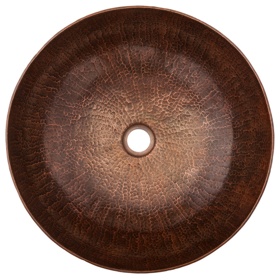 Premier Copper Products BSP1_VR17BDB 17" Round Vessel Copper Sink Package