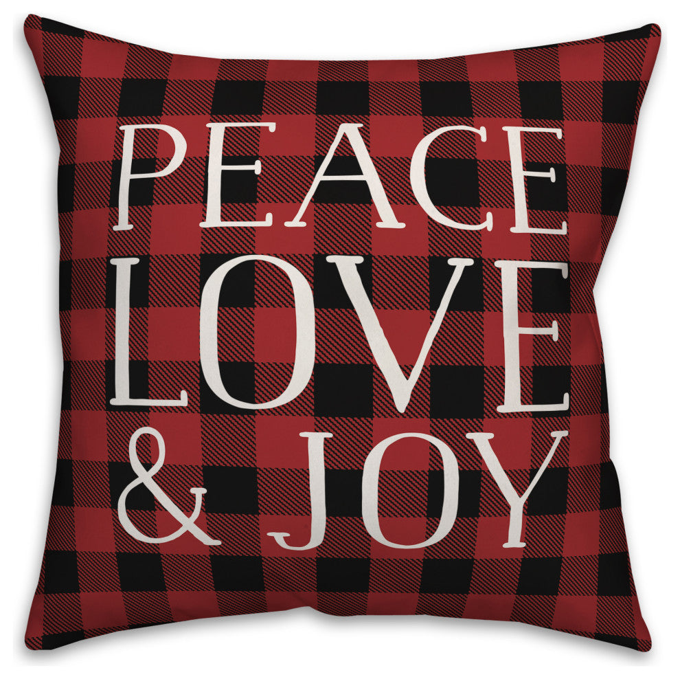 Plaid Peace Love & Joy 16"x16" Throw Pillow Cover