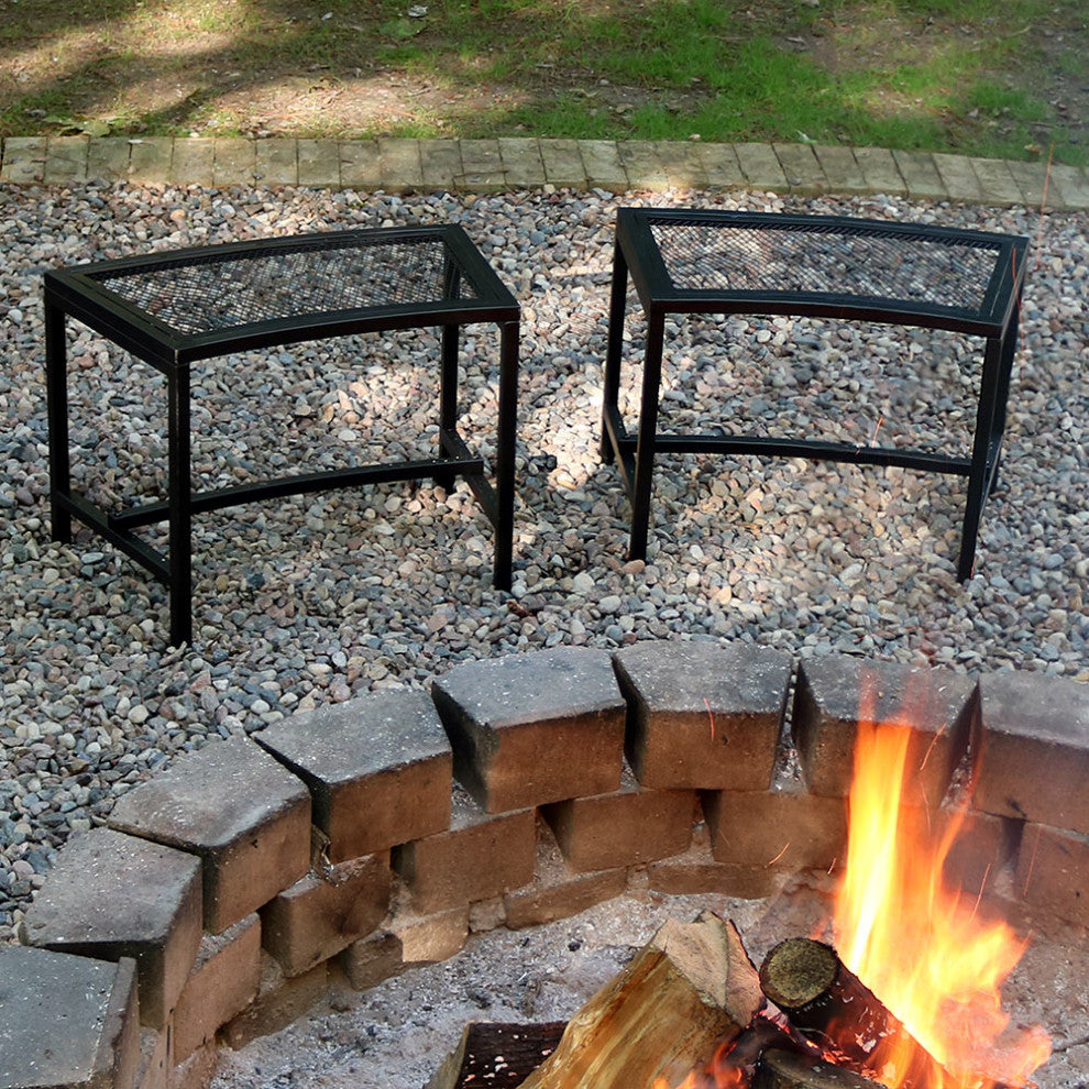 Sunnydaze Black Mesh Patio Fire Pit Benches, 23"x16", Set of 2 Benches