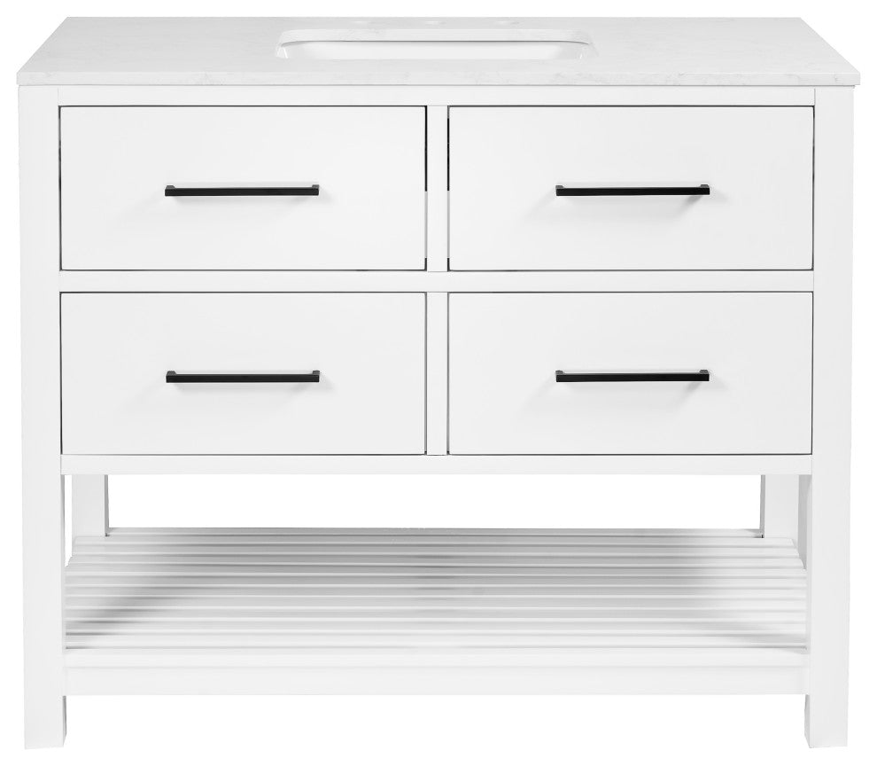 Hudson 42" Vanity, White, Engineered Marble