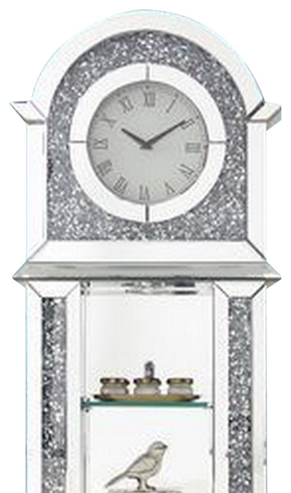 Benzara BM269093 Mirrored Grandfather Clock With 4 Compartments, Silver