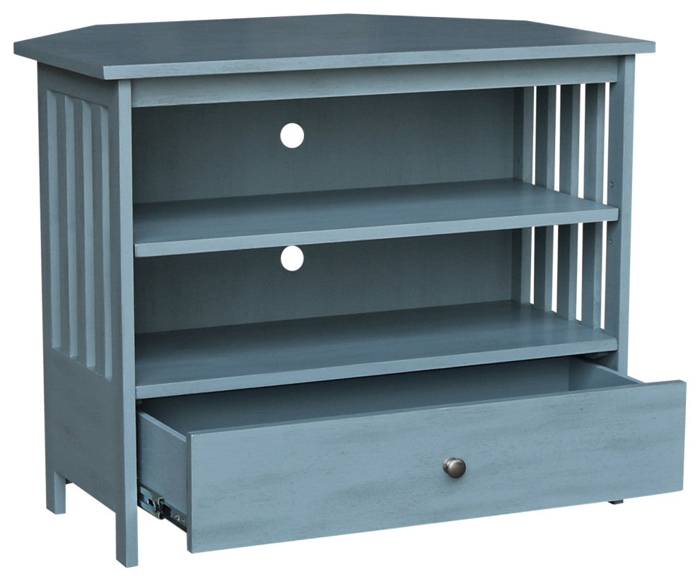 Mission Corner Entertainment / TV Stand, Ocean Blue - Antique Rubbed