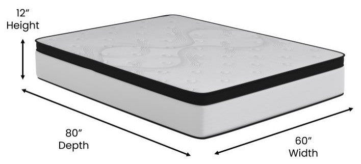 Capri Extra Firm 12 Inch CertiPUR-US Certified Hybrid Pocket Mattress, White, Queen