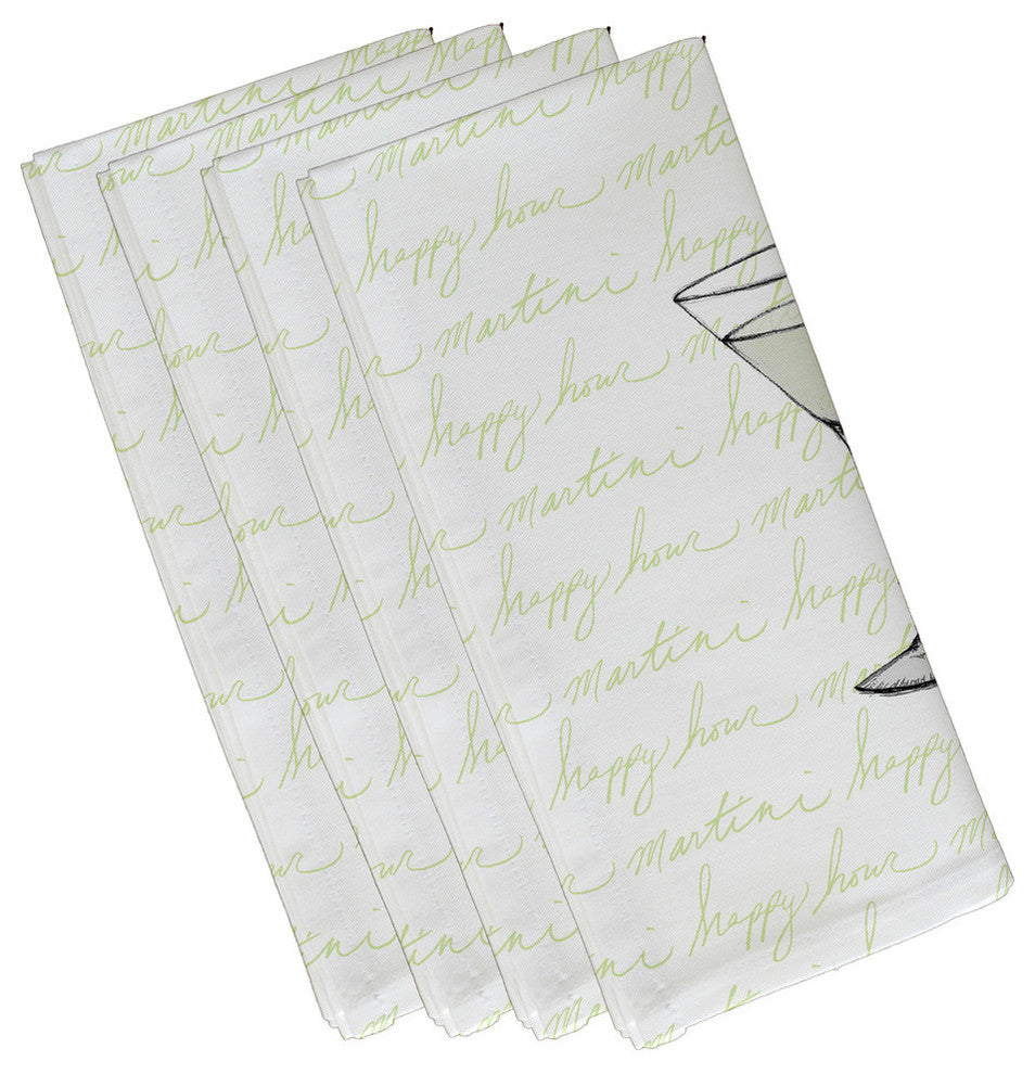 19"x19" Martini Glass Text Fade, Geometric Print Napkins, Set of 4, Green