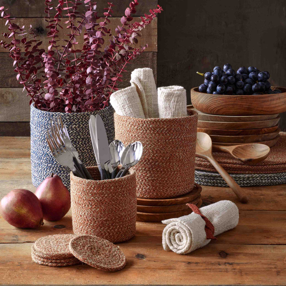 Melia Cachepot Woven Jute Basket Set of 4, Indigo