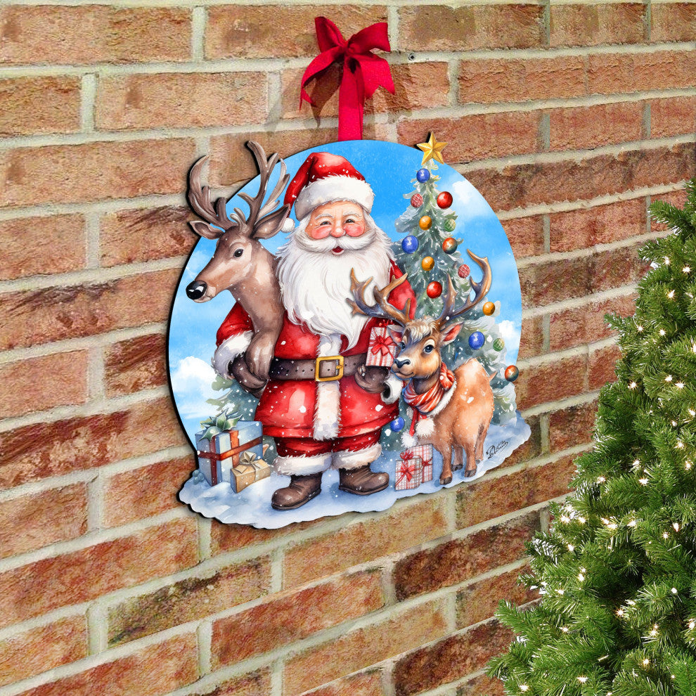 Santa With Reindeers Holiday Door Decor Christmas Decor