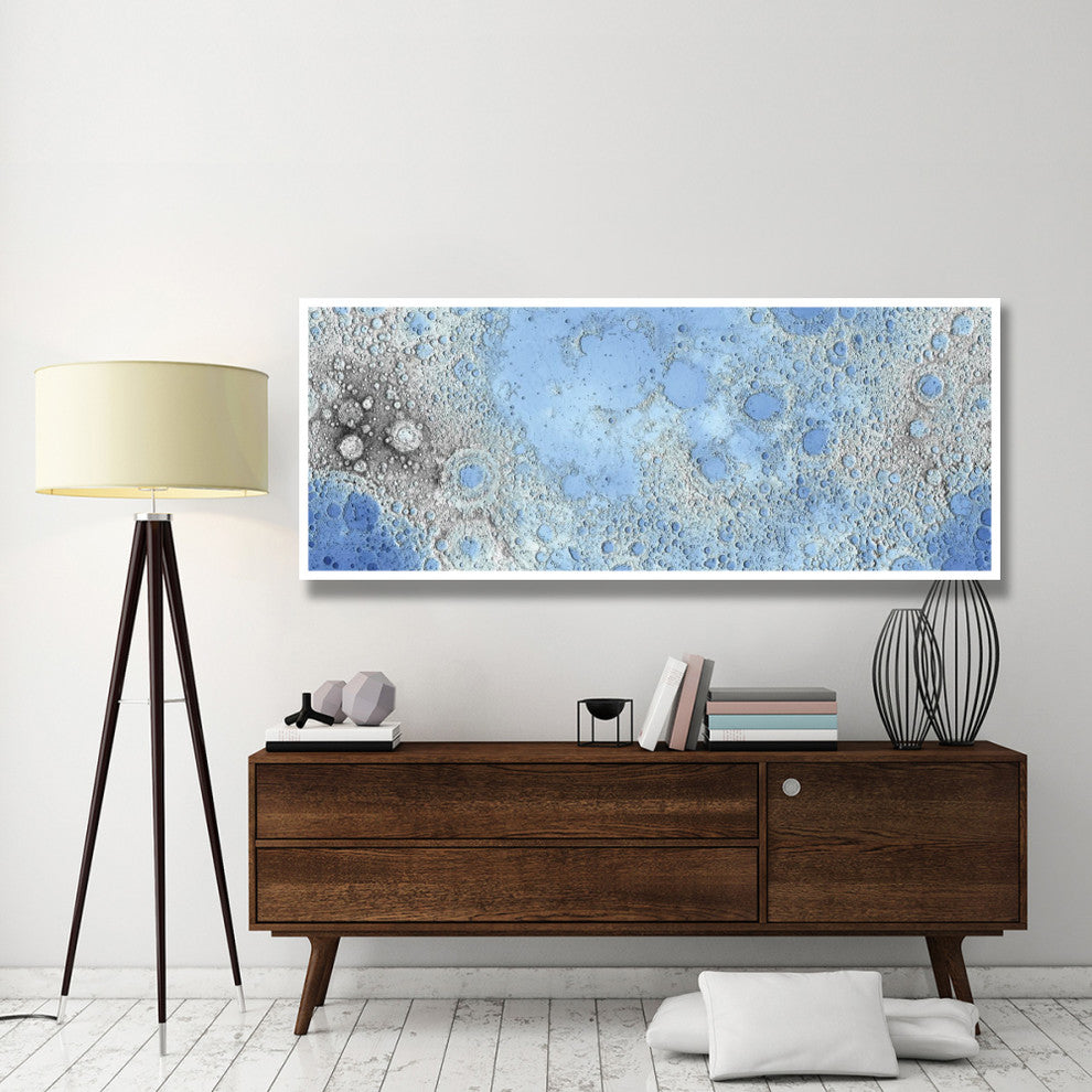 "Unmarked Decorative Topographic Map of the Moon, Projection" Paper Art, 77"x32"