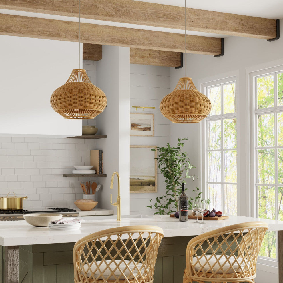 Handoven Wicker Pear Pendant Lamp, Natural, Natural Brown