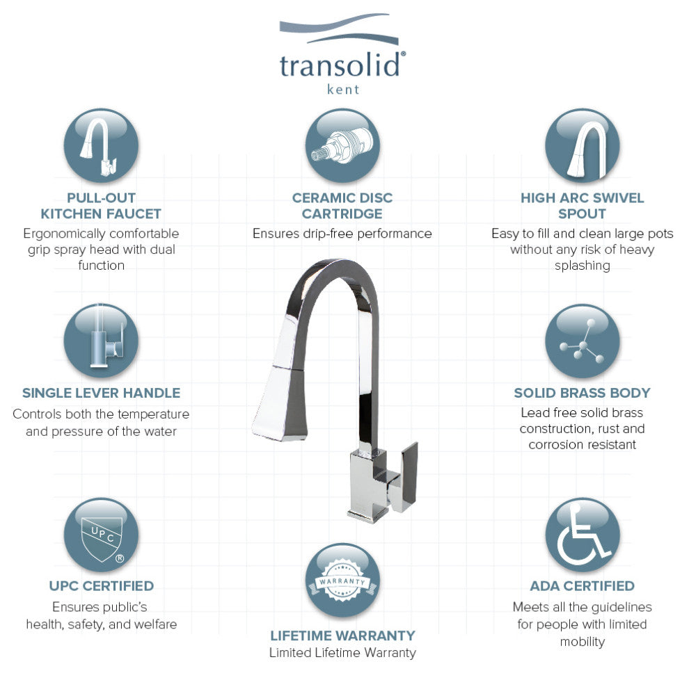Transolid Kent Pull-Out Kitchen Faucet, Polished Chrome