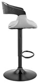 Benson Adjustable Faux Leather and Wood Bar Stool With Metal Base, Gray and Blac