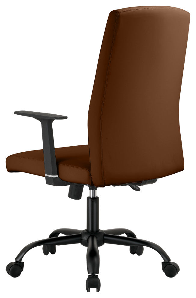 LeisureMod Evander Leather Office Chair With Adjustable Height, Dark Brown