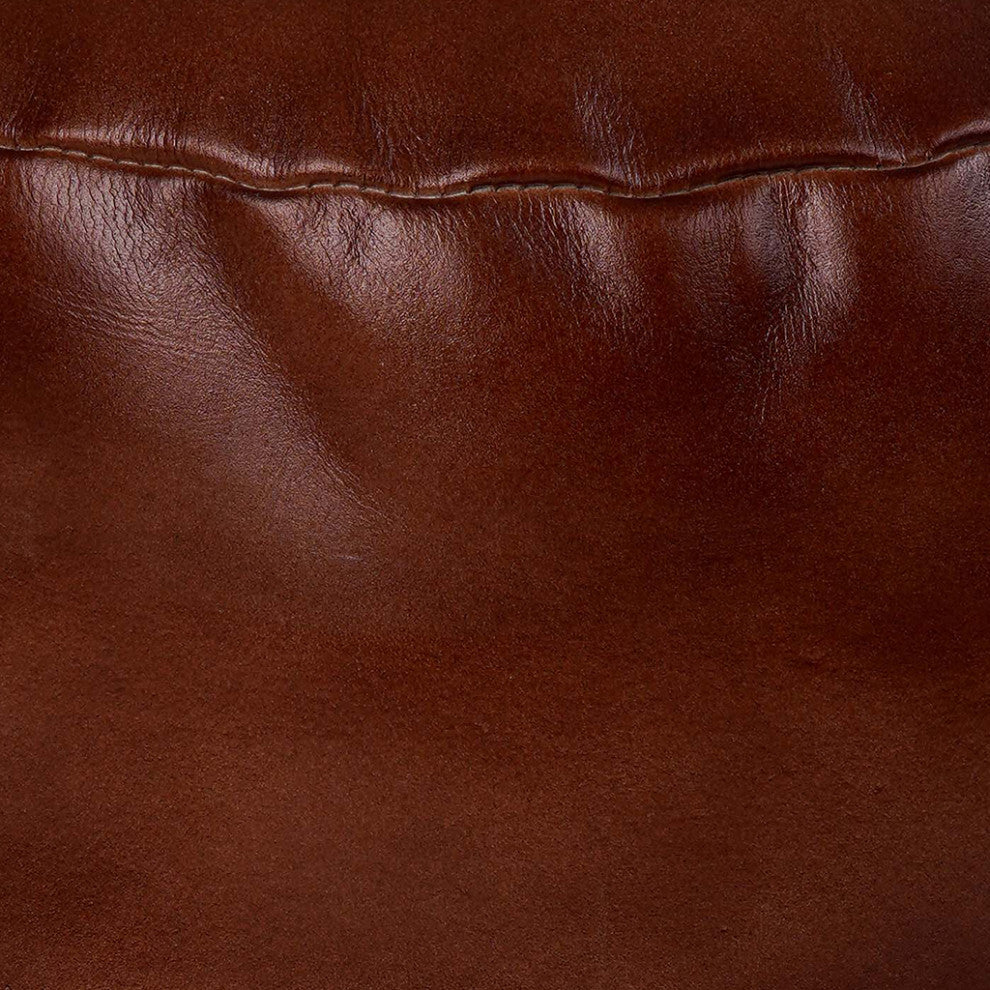 Poufs-Solid Goat Leather Pouf, Handmade (Recycled Cotton Fill), (Round]14x14x14