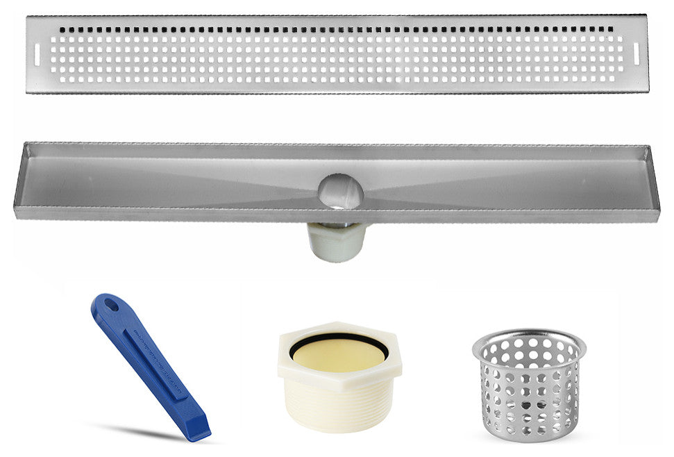 LUXE Square Grate Linear Drain, Stainless, 26"